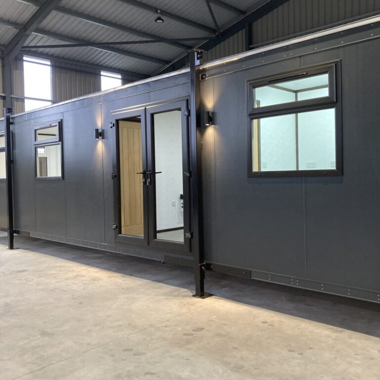 36ft x 10ft Portable Cabin Purpose Built Office, used as a car sales office with entrance lobby and separate toilet and kitchen facilities 36ft x 10ft Portable Cabin Purpose Built Office, used as a car sales office with entrance lobby and separate toilet and kitchen facilities