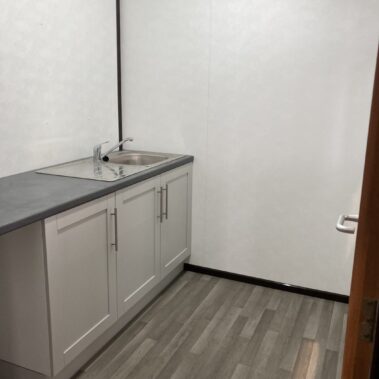 36ft x 10ft Portable Cabin Purpose Built Office, used as a car sales office with entrance lobby and separate toilet and kitchen facilities