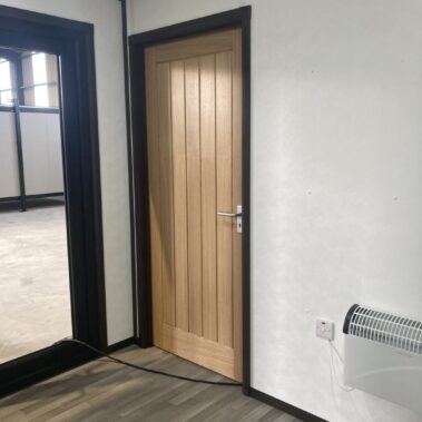 36ft x 10ft Portable Cabin Purpose Built Office, used as a car sales office with entrance lobby and separate toilet and kitchen facilities