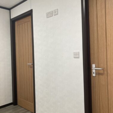 36ft x 10ft Portable Cabin Purpose Built Office, used as a car sales office with entrance lobby and separate toilet and kitchen facilities