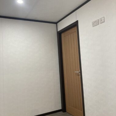 36ft x 10ft Portable Cabin Purpose Built Office, used as a car sales office with entrance lobby and separate toilet and kitchen facilities